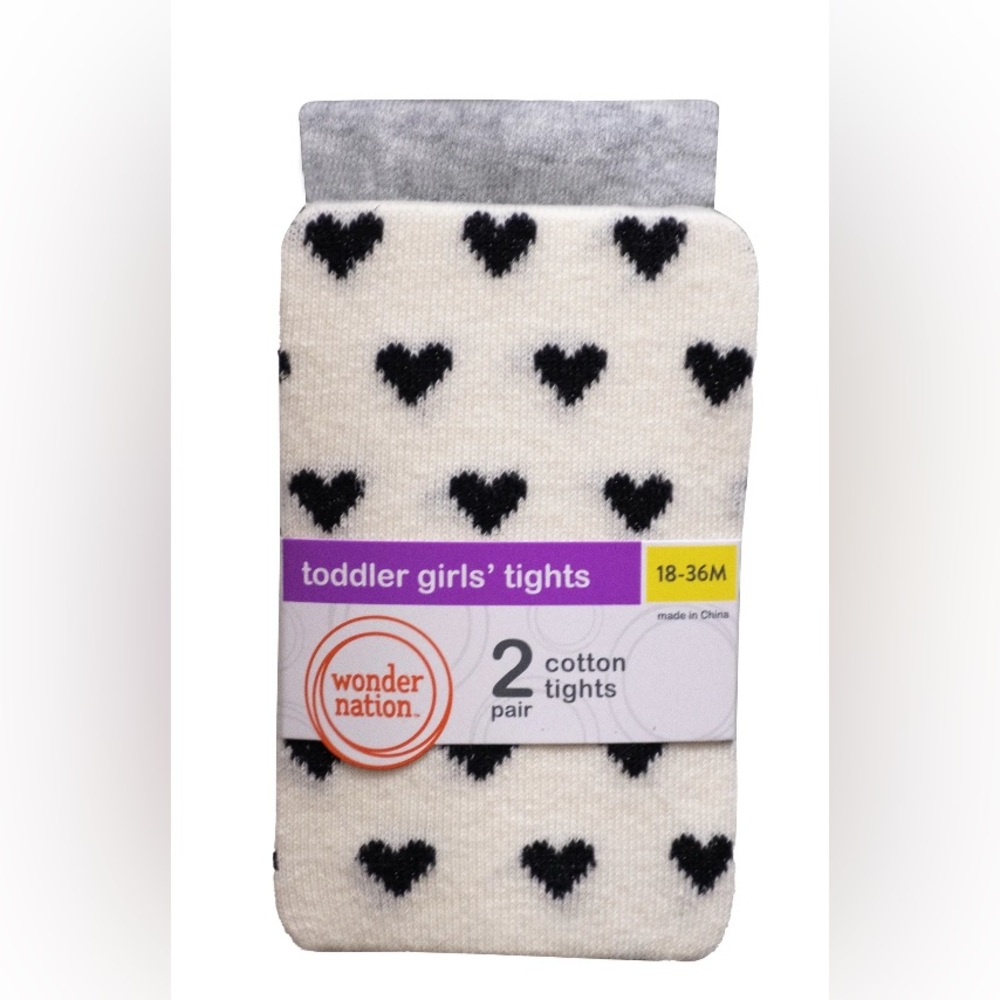 Wonder Nation Toddler Girls Heart & Grey sock Tights 2-Pack 3 sets Total 6 socks